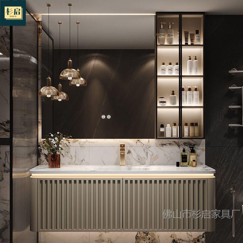 Light Luxury Style Rock Slab Heat-Bent Integrated Basin Bathroom Cabinet Set, Oak Bathroom Cabinet, Hotel-Style Washbasin Cabinet Light Luxury Style Rock Slab Heat-Bent Integrated Basin Bathroom Cabinet Set, Oak Bathroom Cabinet, Hotel-Style Washbasin Cabinet