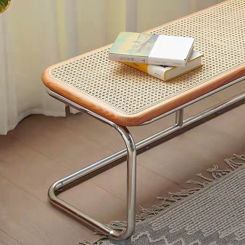 Nordic creative rattan bench home door solid wood shoe changing stool bedroom second-hand bed end stool bed and breakfast porch low stool