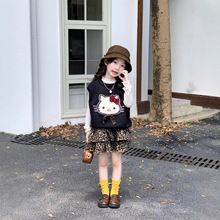 2025秋季新款 韩版女童卡通猫咪毛线马甲背心+木耳边弹力打底衫