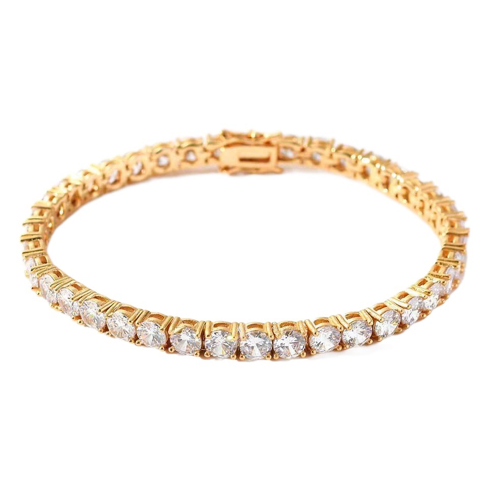 Transfronterizo europeo y americano popular cadena de tenis ZIRCON pulsera moda marca Hip Hop cobre plateado 18K oro hombres pulsera joyería al por mayor