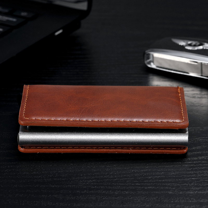 Nuevo tipo de metal automático pop-up bolsa de tarjetas para hombres y mujeres, cartucho de tarjetas anti-magnetizado, bolsa de tarjetas exquisita y simple