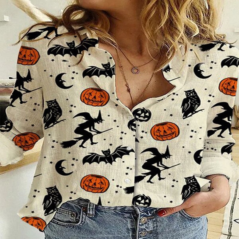 Cross-border foreign trade new ladies shirt witch funny Pumpkin 3D printing Halloween women's clothing manufacturers on behalf