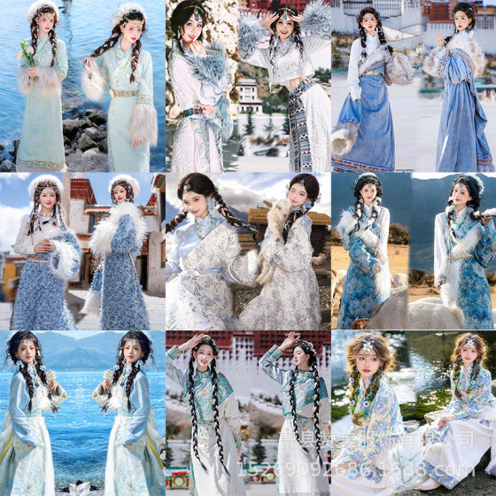 Tibetan noble Tibetan clothing blue Internet celebrity Tibetan robe Tibetan Lhasa ethnic style travel photography photo dance photography clothing