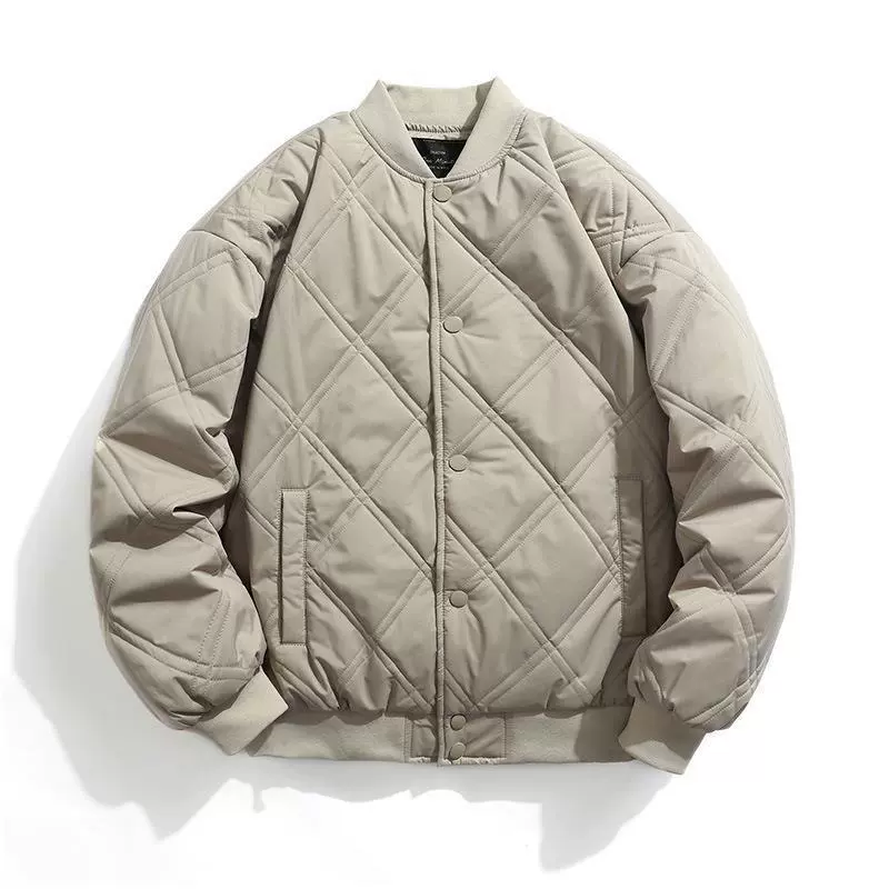 男士棉衣冬季校园流行休闲保暖立领棒球领菱格外套男跨境亚马逊