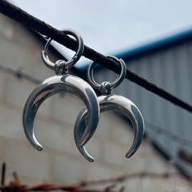 哥特式嘻哈风格月亮大圆环吊坠钩形耳环复古个性合金耳钉文艺女士