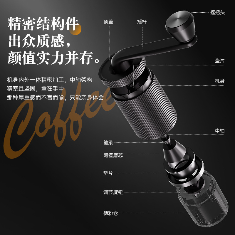 手振コーヒー豆研磨機携帯透明可視プラス大量粉倉家庭用手振現研コーヒーマシン|undefined