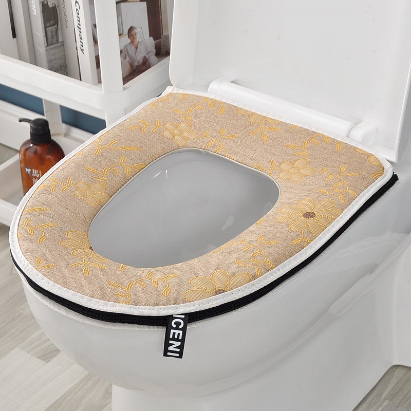 メーカー卸売綿とリネンの通気性のあるトイレカバーハンドルジッパー洗えるトイレカバーユニバーサルオールシーズン肌に優しいトイレマット|undefined