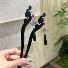 新中式古风红色水滴墨黑发簪汉服旗袍配饰古典长款头饰2026夏爆款