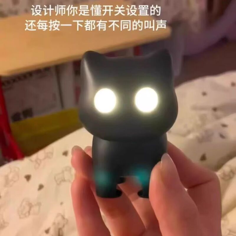 Black Cat Night Light Glowing and Sounding Keychain Creative Pendant Internet Celebrity Cat Backpack Accessory Gift for Best Friend or Girlfriend