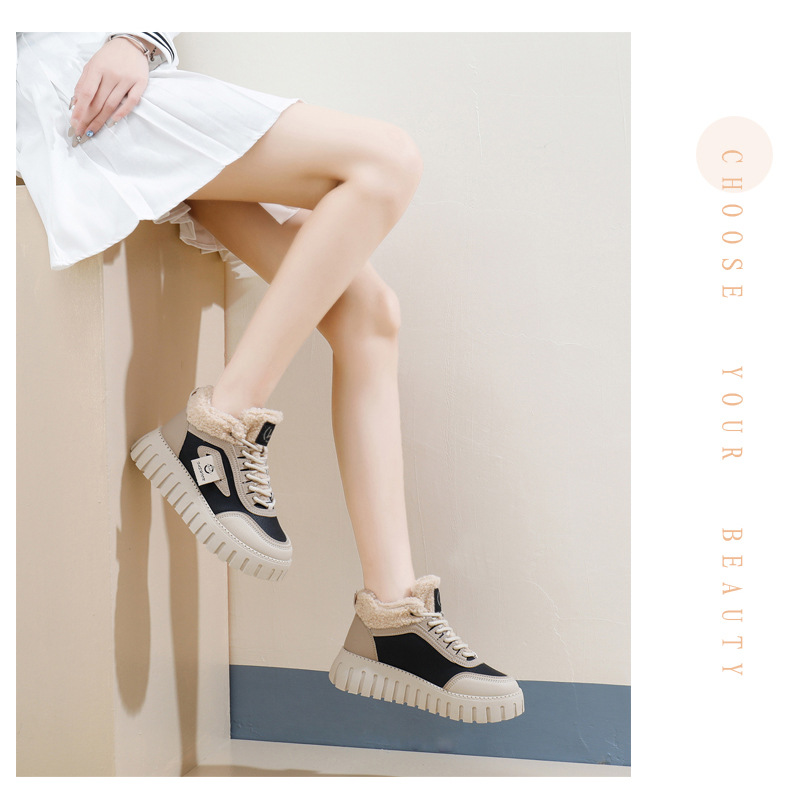 Stivali da neve alti in velluto invernale per studentesse, scarpe calde casual con plateau, scarpe di cotone_voghion.com