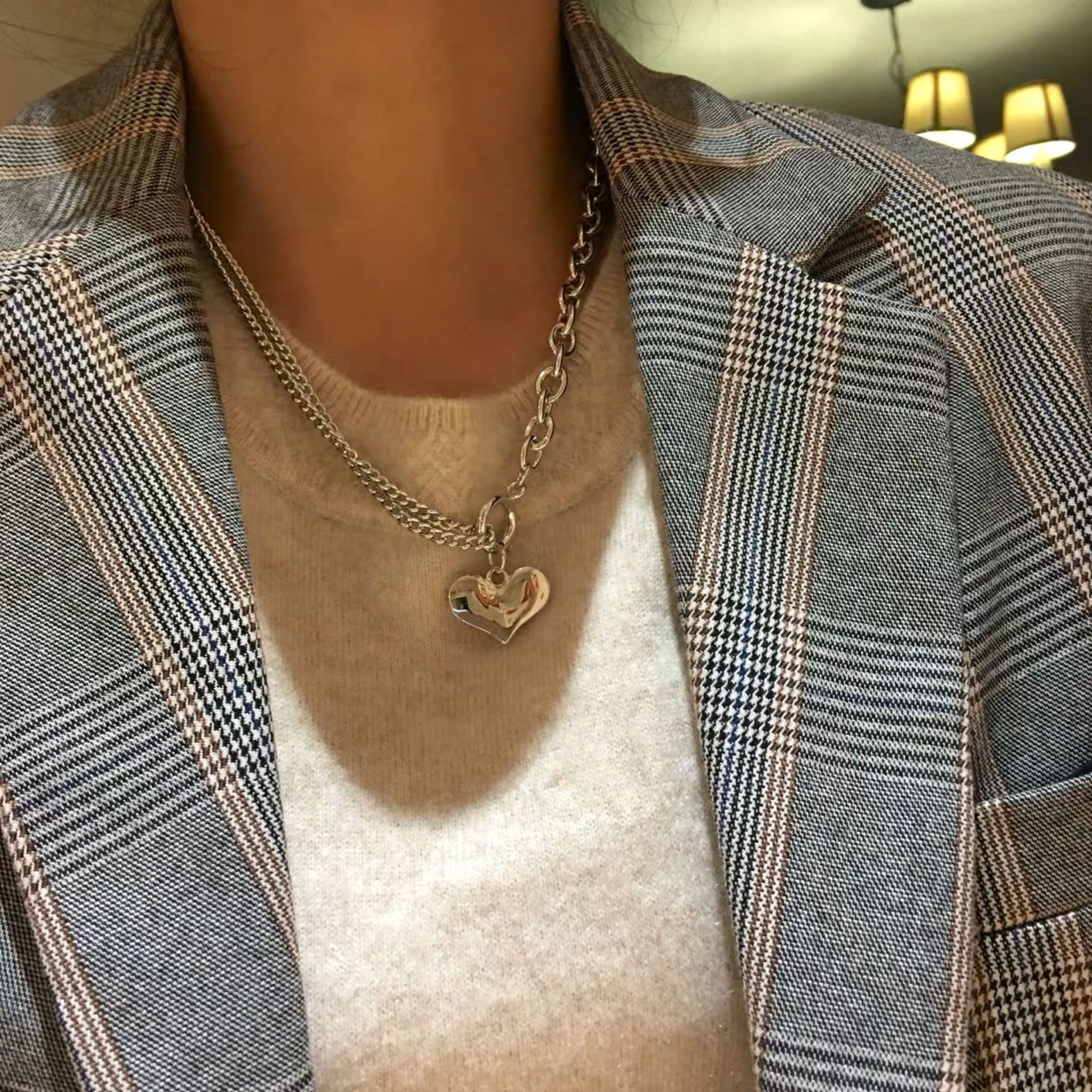 Simple Style Heart Shape Titanium Steel Plating Bracelets Necklace 1 Piece