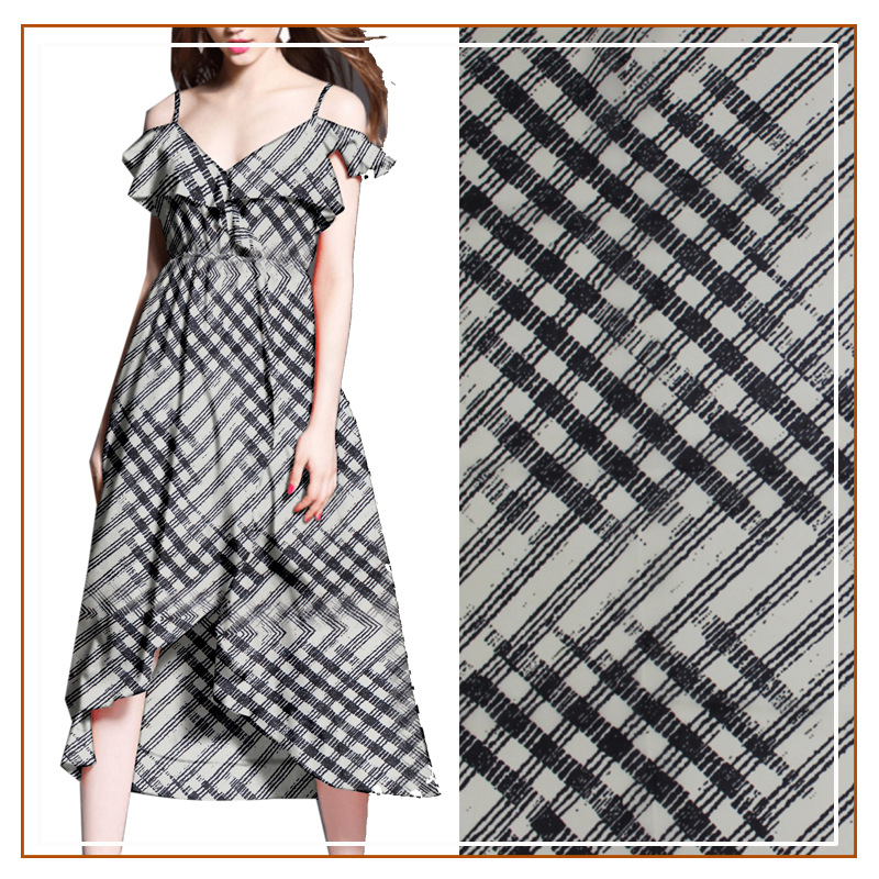 雪纺格子条纹印花面料 裙子连衣裙吊带裙衬衫上衣衬衫半透布料