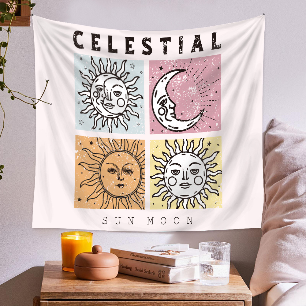 Bohemian Tarot Moon Sun Printing Psychedelic Background Cloth Tapestry Wholesale Nihaojewelry display picture 5