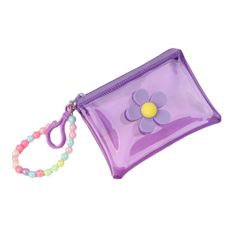 Прозрачный кошелек PVC, аксессуар, маленькая сумка для ключей, organizer bag, держатель карт, с цветочным принтом, оптом