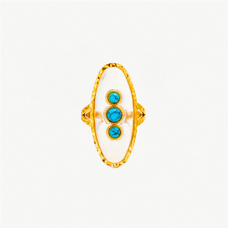 Anillo de acero inoxidable turquesa transfronterizo de TENA diseñado por mujeres nicho anillo de titanio no se desvanece joyería