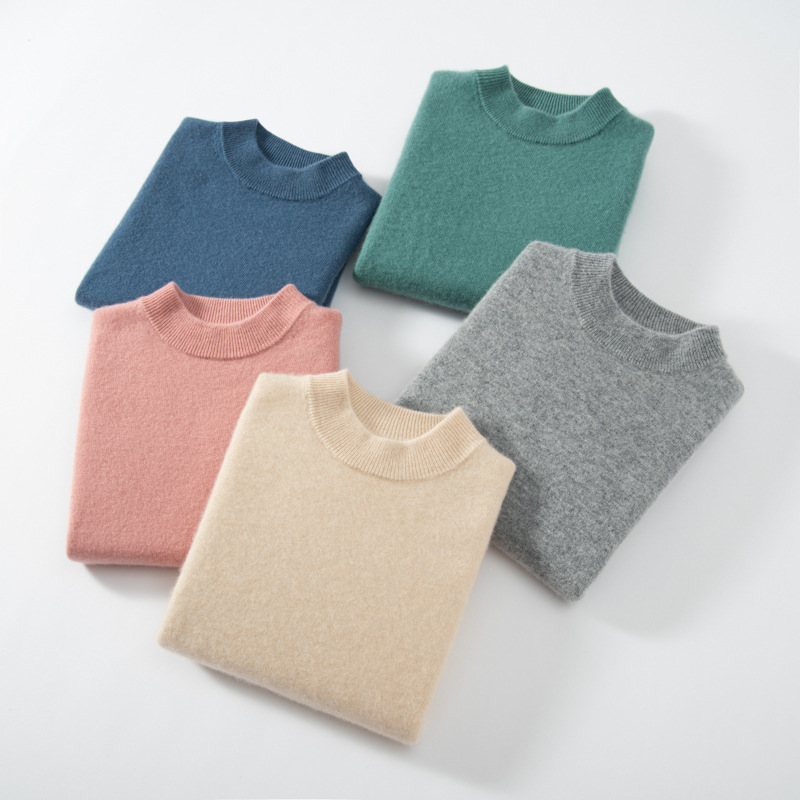 Children's cashmere sweater, semi-high round neck, boys and girls, autumn and winter basic simple wool base sweater, plus size children's clothing
