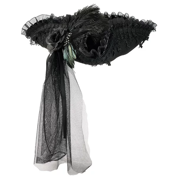 Cosplay Pirates of the Caribbean Captain Hat Halloween Party Dark Lace Mesh Feather Tricorn Hat
