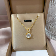 V字方钻钛钢项链轻奢个性气质华丽钻石项链女百搭锁骨链配饰批发