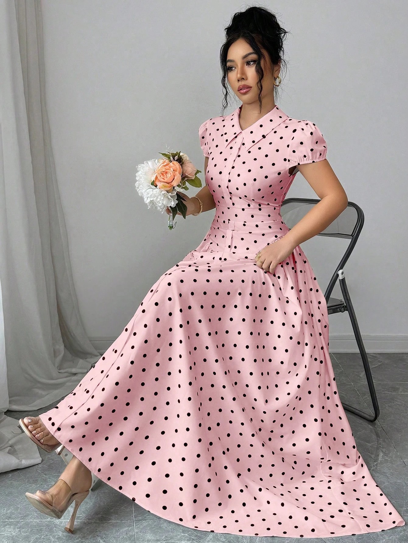 New Women's Polka Dot Dress Short Sleeve Summer Style French Retro Slimming Elegant Long Dress For Youthful Fashion_ecoleips.com