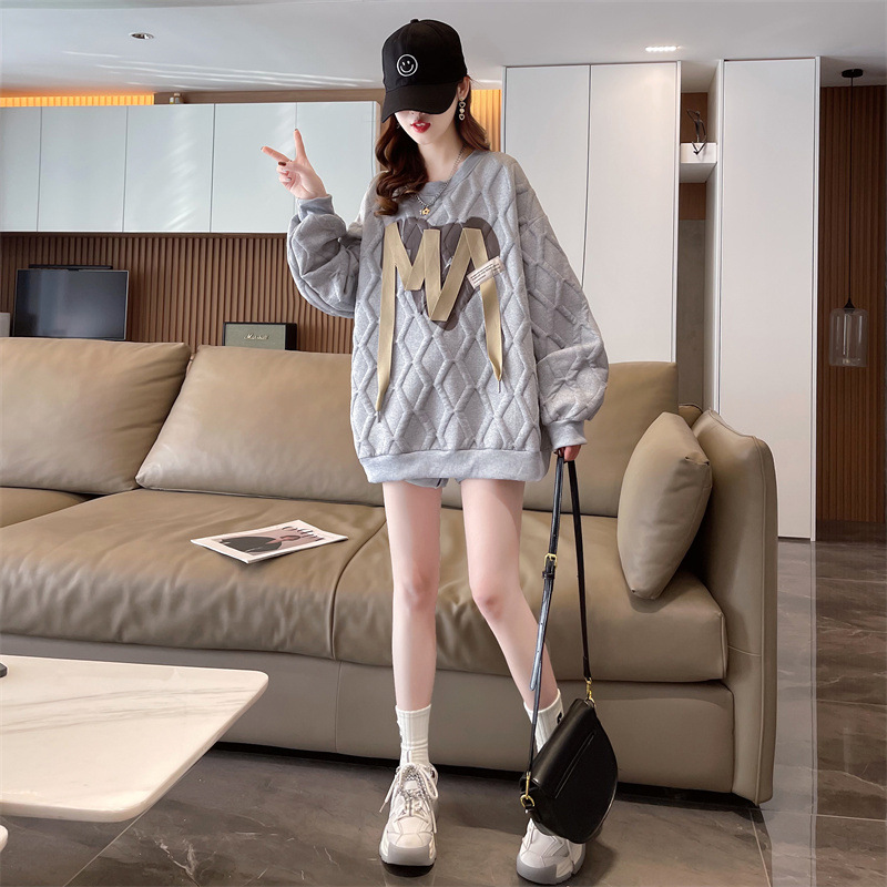 Damen Jacquard Sweatshirt Mit Bindeband Mittellang Locker Geschnitten_voghion.com