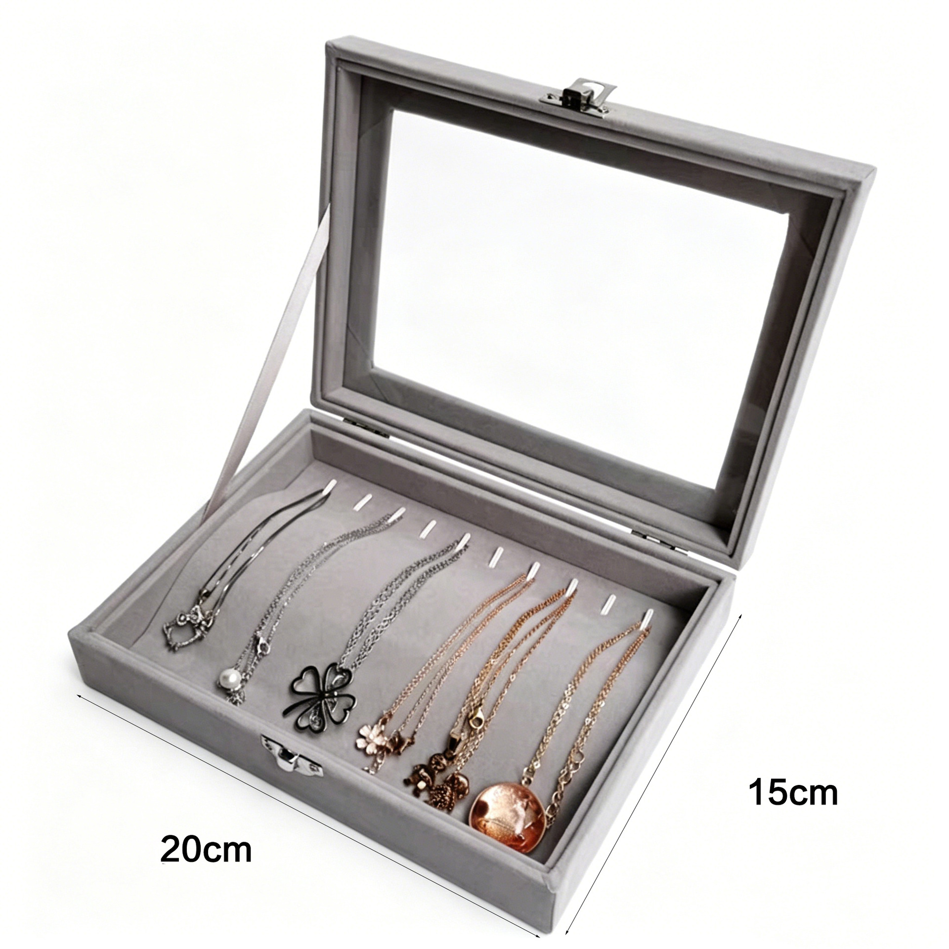 Ventana abierta caja de joyería pendientes collares de clasificación caja de almacenamiento de joyería caja de acabado de joyería casera caja de almacenamiento gris image 21
