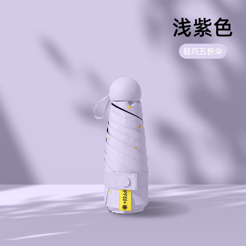 Paraguas de protección UV femenino paraguas de protección solar plegable de plástico negro en stock Paraguas de sol femenino portátil pequeño estudiante