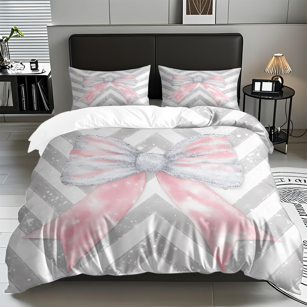 Ins Wind Pink Bow Digital Printed Colchón Set Pillow Cover Comercio electrónico transfronterizo preferido para adaptarse al modo JIT