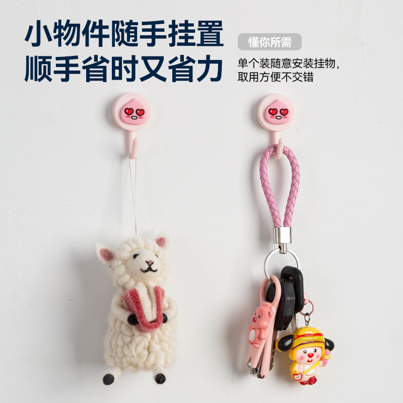 新款图案创意马卡龙挂钩塑料免打孔无痕粘钩厨房门后钥匙强力挂勾|undefined