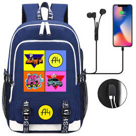 直播网红A4印花USB青少年中小学生书包男女休闲运动双肩背包