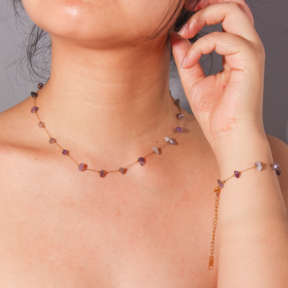 INS estilo caliente europeo y americano estilo bohemio collar de piedra natural pulsera conjunto de joyería de todo fósforo de verano para mujer 18K