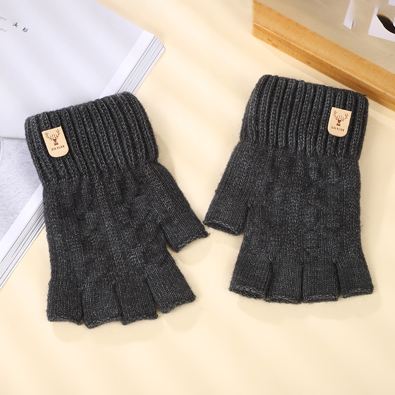 Primavera y otoño Cachemira completo medio dedo guantes al aire libre a prueba de viento caliente transpirable portátil estilo simple guantes