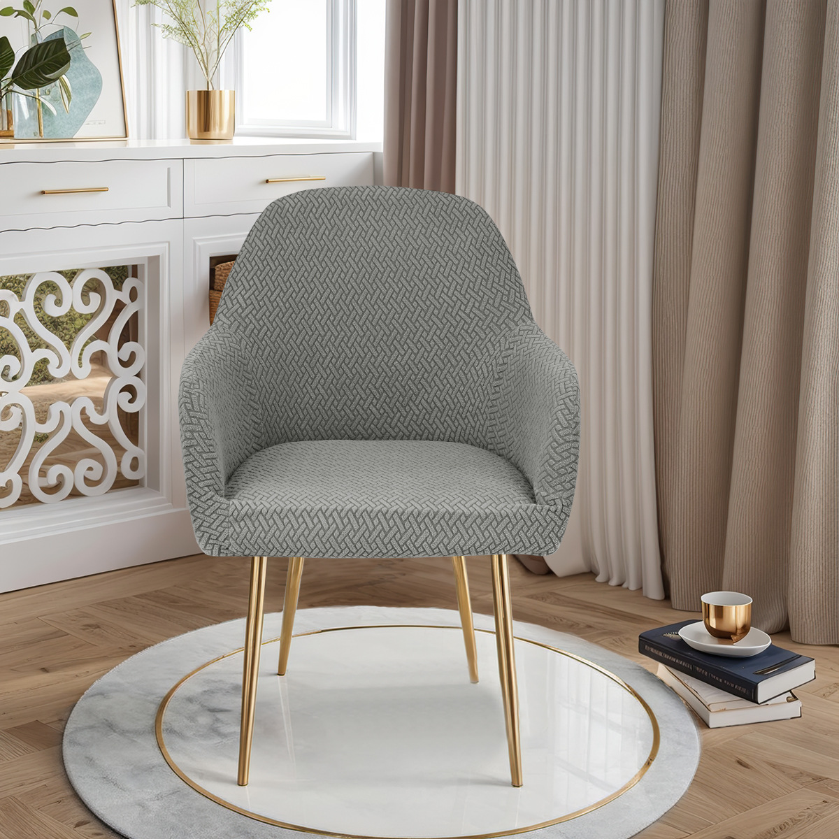 Nueva funda curva para silla con rayas transfronterizas, reposabrazos altos, funda elástica para silla de forma especial, funda para silla de comedor de hotel, emitida por TEMU