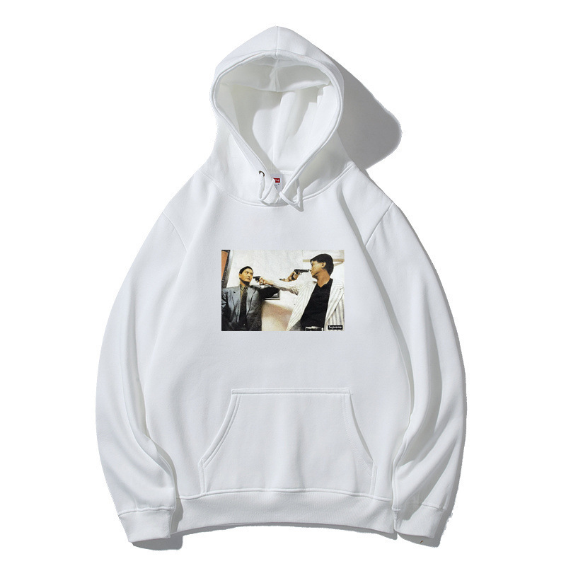 Heavyweight American-Style Trendy Brand Sup Pattern Print Casual Versatile Trendy Loose Solid Color Hooded Sweatshirt Unisex