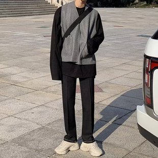 Loose Japanese sweater vest men's autumn new fashion personalized college style waistcoat zipper knitted cardigan coat