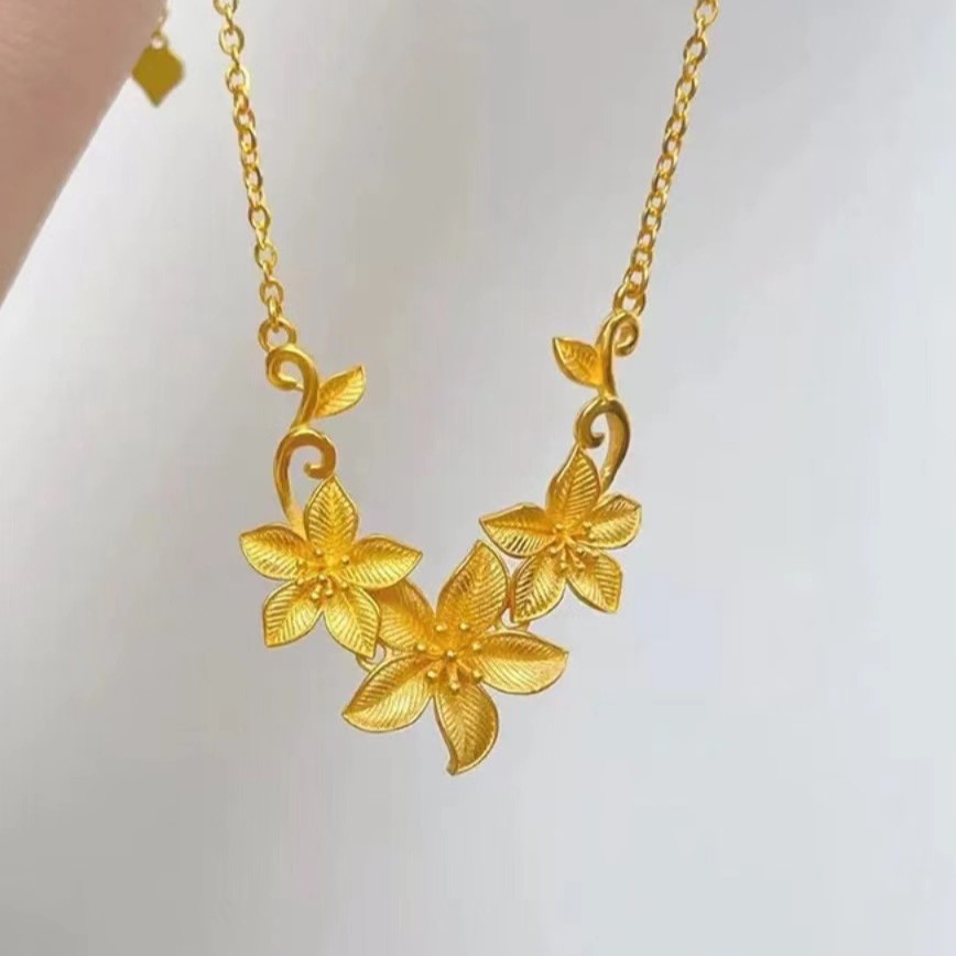 Zlatý obchod s príveskom, svadobný náhrdelník s tromi kvetmi života, ženský pieskový zlatý retiazkový reťazec s kľúčnou kosťou, darček pre priateľku._voghion.com