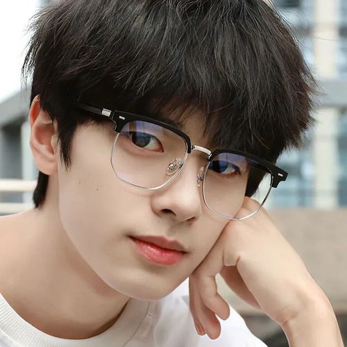 2024 New Black Myopia Glasses Men's Casual Business Half-Frame Anti-Blue Light HD Glasses Frame Women's Trendy