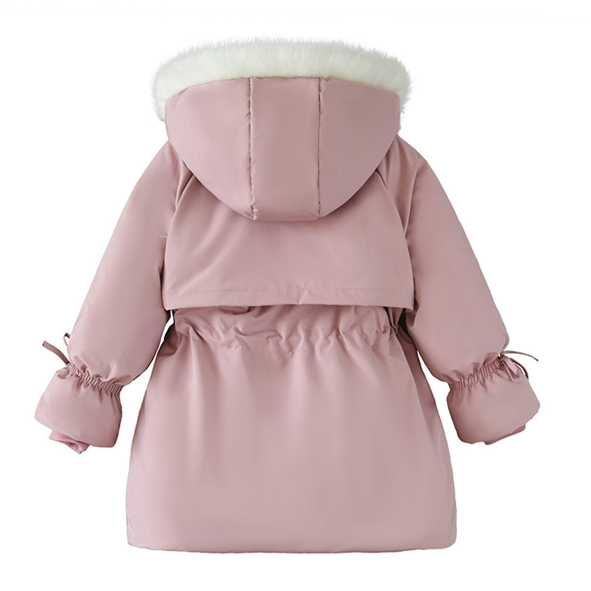 New Korean Style Girls' Mid Length Parka Coat With Drawstring Waist And Thick Cotton Coat_voghion.com