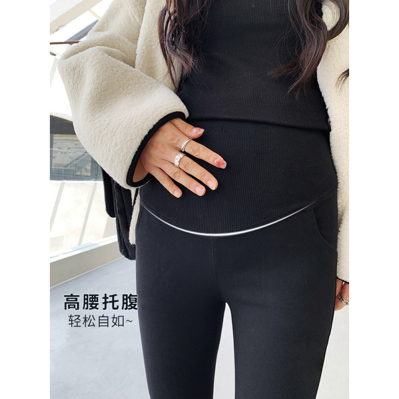 外穿怀孕妇裤子2025秋冬季新款托腹裤时尚加绒大码修身减龄小黑裤|undefined