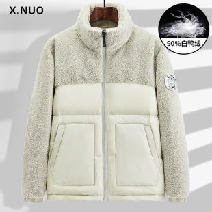 Youth Outdoor down Jacket Men's Winter Loose Large Size Lamb Wool Top Stand Collar Warm Thickened Men's Coat