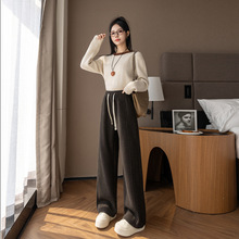 新品仿羊绒阔腿裤新款宽松高腰垂感直通裤子显瘦百搭抽绳休闲女裤