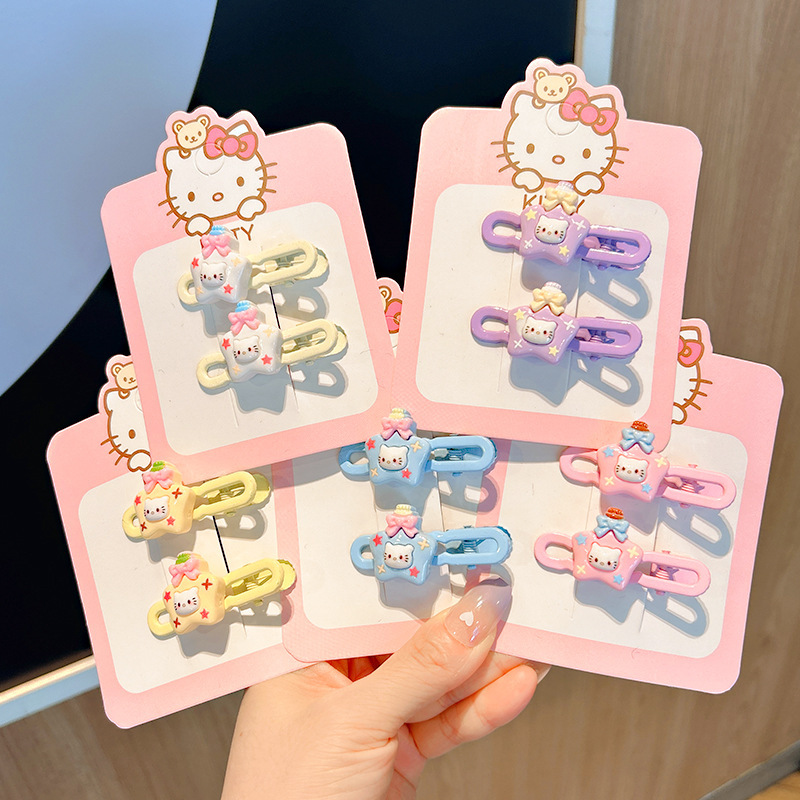 Star Cartoon Pink Cat Hairpin Cute Girl Side Heart Bangs Clip Forehead Broken Edge Clip Hairpin Headdress