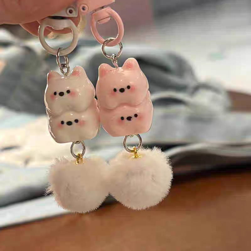 Cartoon Sweet West Highland Wool Ball Mobile Phone Chain Girl Heart Ins Stacked Puppy Keychain School Bag Pendant Pendant