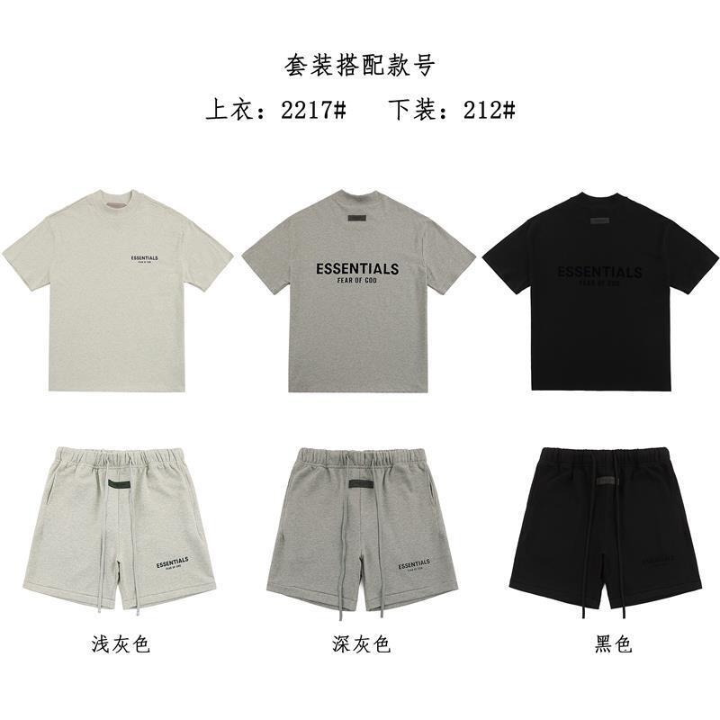 ESSENTIALS FEAR OF GOD New Classic Joker Black Flocking Small Label FOG suit T-Shirt Shorts