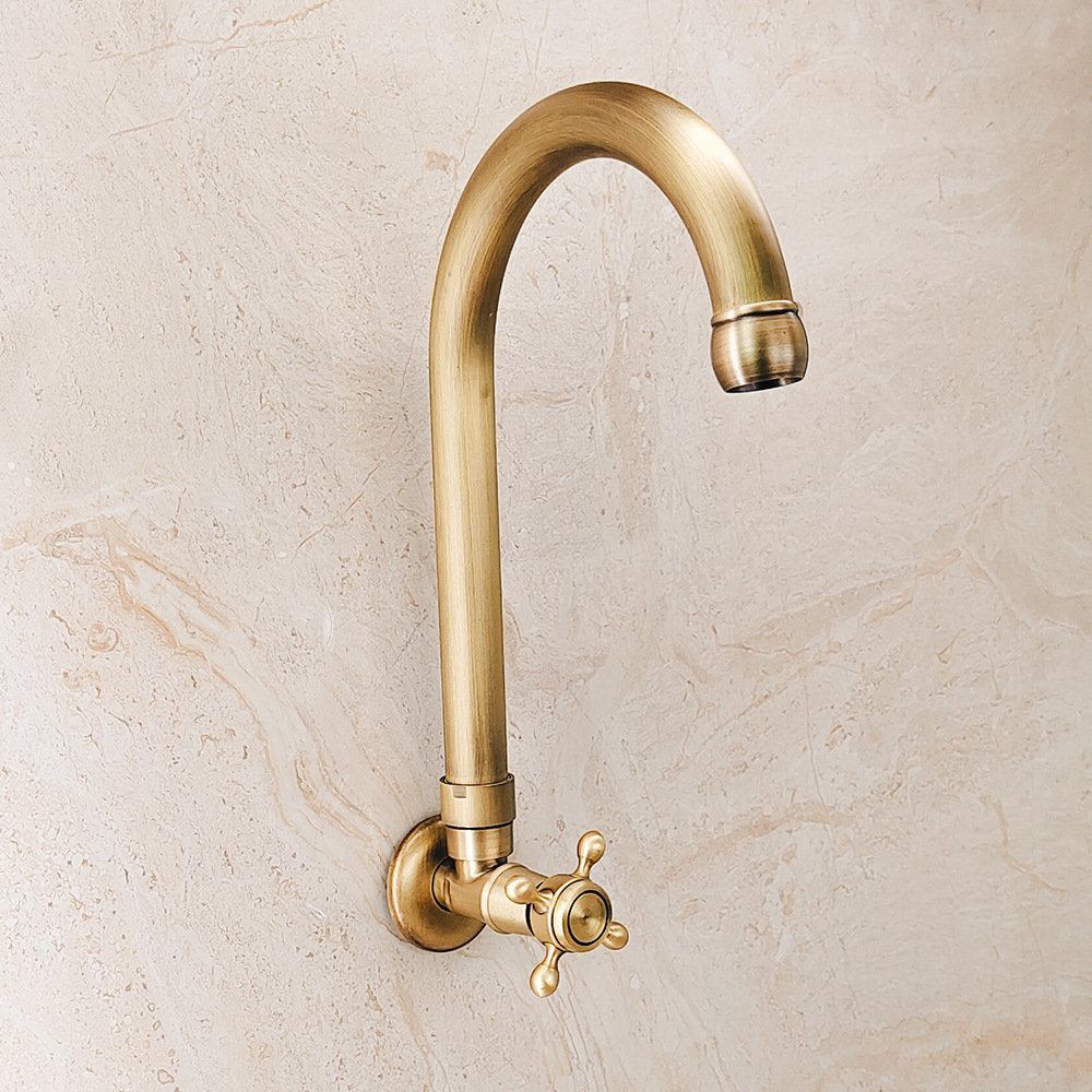 Extended antique copper single-cooling faucet, outdoor mop sink, outdoor wall-mounted faucet, European retro style, rotatable Item Picture