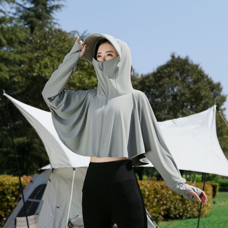 Sun Protection Clothing for Women 2023 Summer New Style Hooded Brim Ice Silk Blouse Cycling Outdoor Lightweight Sun Protection Clothing Jacket