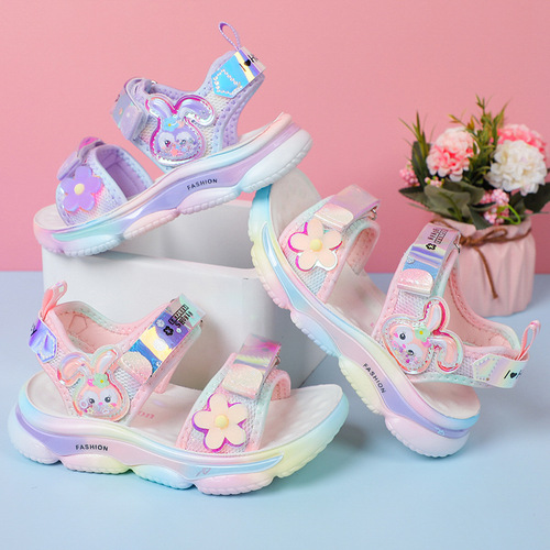 Girls Sandals  Summer New Children's Sports Fashion Princess Bunny Polyurethane Soft Sole Beach Shoes