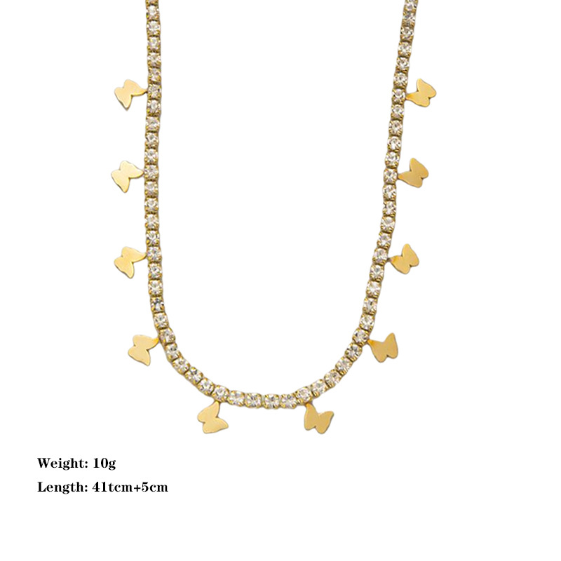 14g Weight Vacuum Plating Gold Plating Process 18K Gold Plated Plating Material 304 Stainless Steel Pendant Material Artificial Rhinestones Inlay Material 304 Stainless Steel 18K Gold Plated Simple Style Inlay Butterfly Artificial Rhinestones Necklace