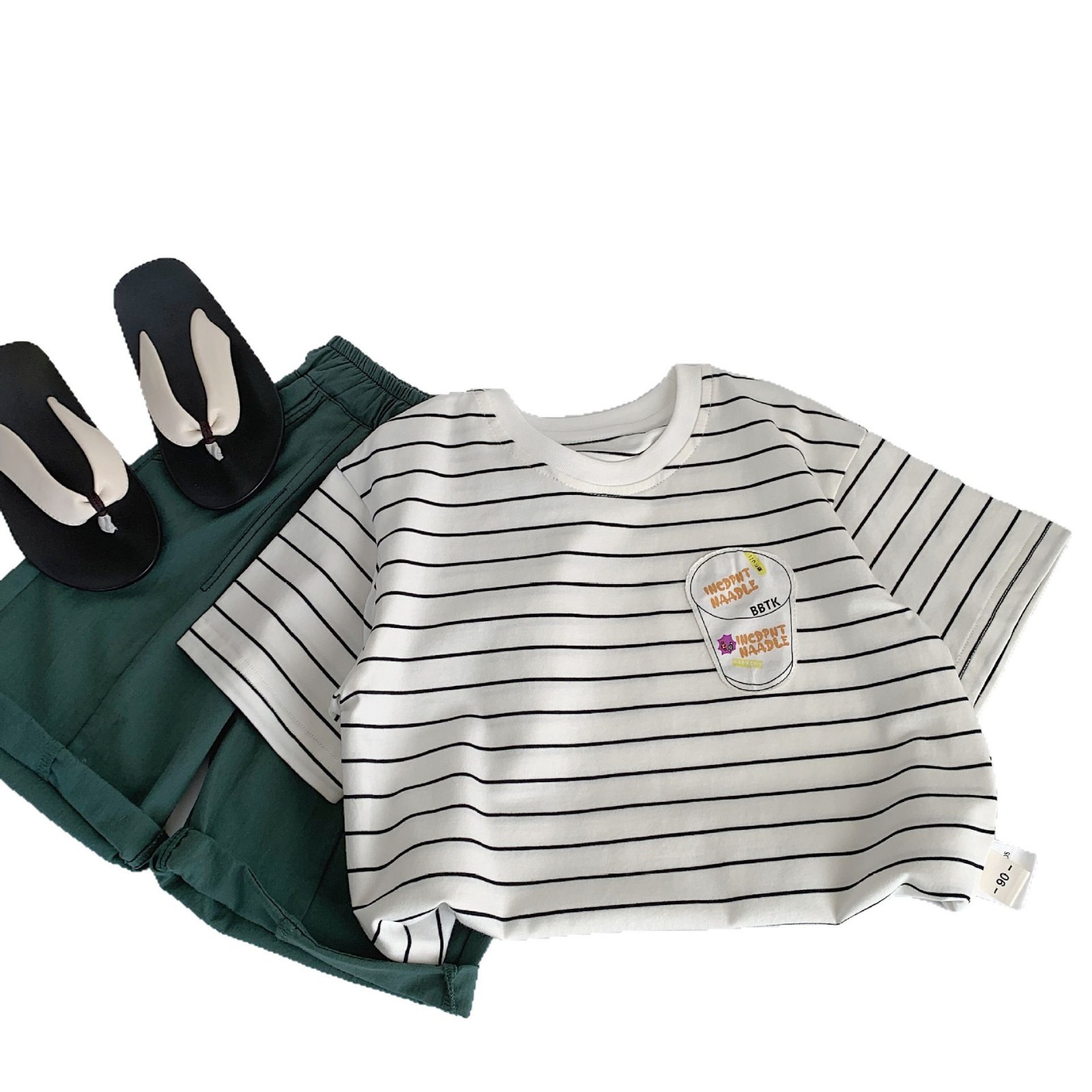 [Precio especial diario de 14,99 RMB] Mai Bao Niños camiseta de mangas cortas de verano 2025 mujeres y hombres bebés chaqueta rayada de moda