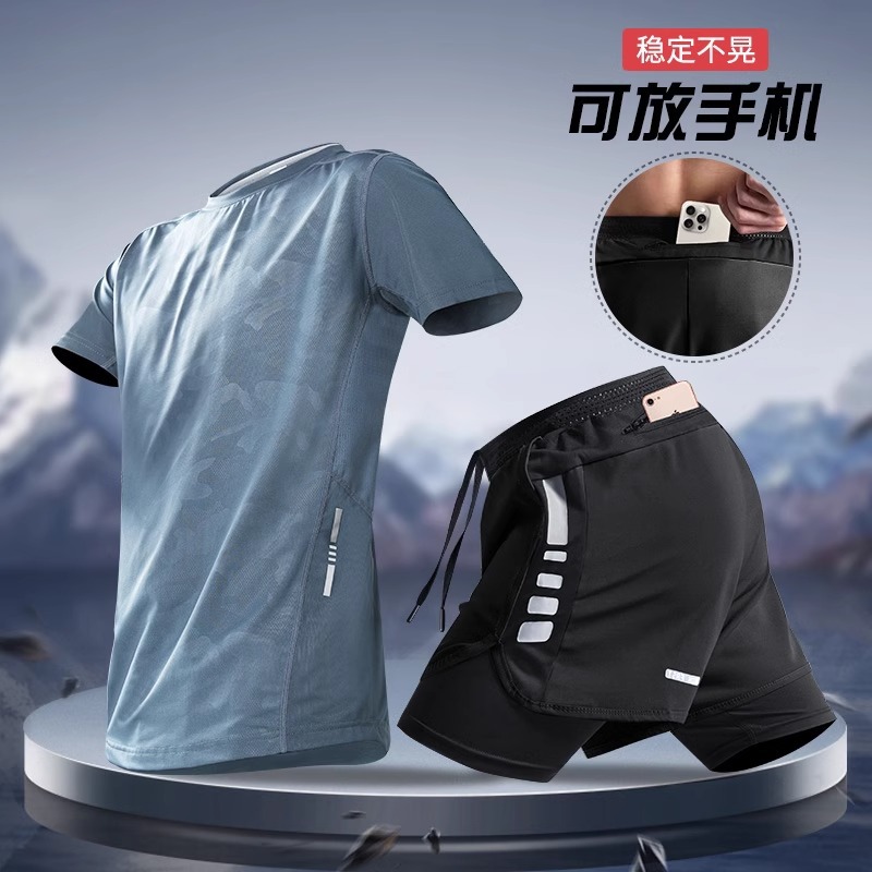 Running sports suit hombre verano rápido seco camiseta de manga corta pantalones cortos de entrenamiento de maratón equipo de fitness pista y campo profesional