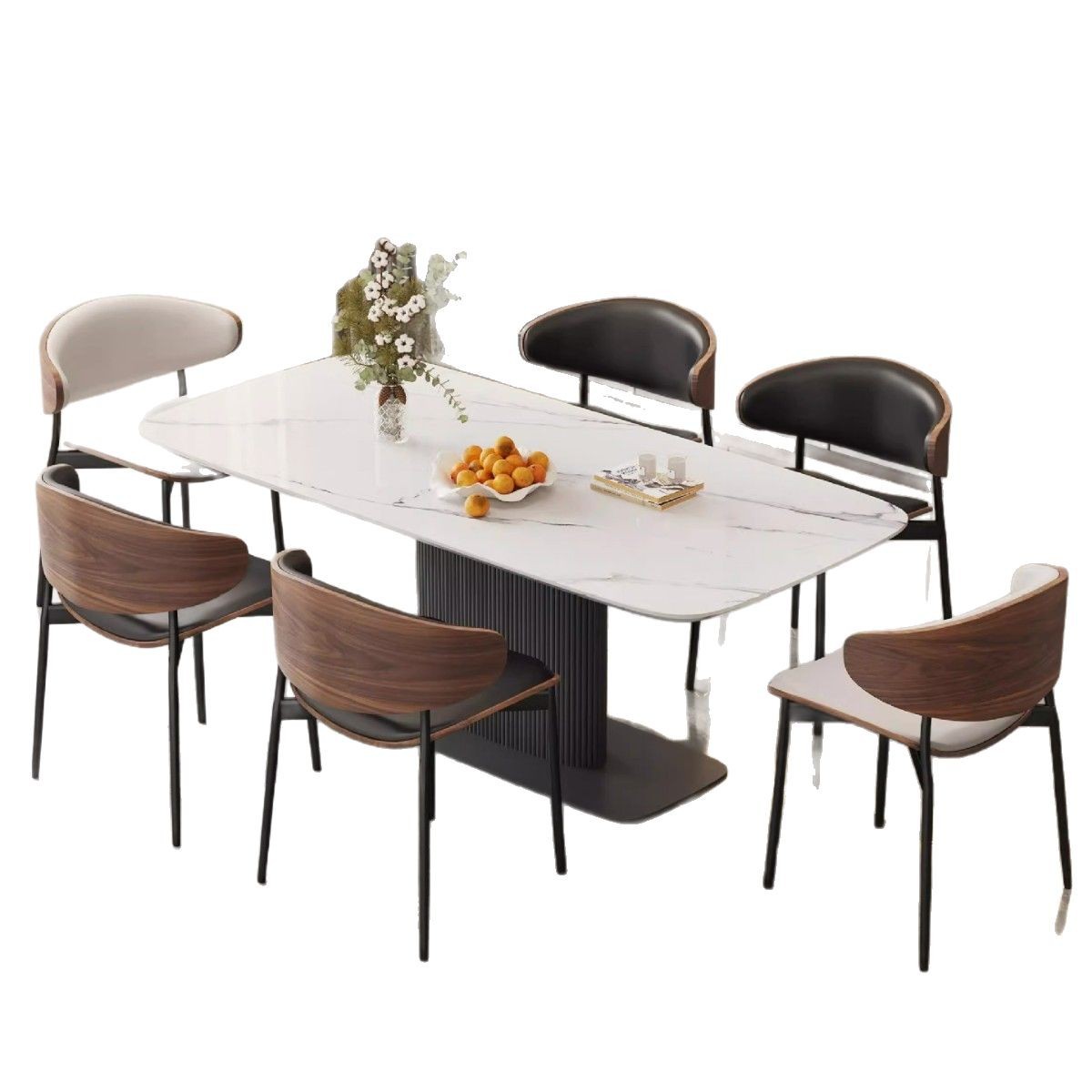 Sillas de comedor minimalistas italianas IMS lujosas y de alto nivel, sillas de cuero con respaldo de madera maciza.